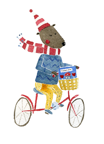 Bear,On,Cycle,Watercolor