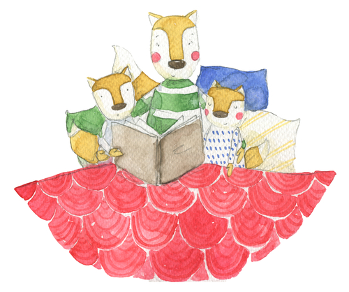 Reading,Fox,Family,Watercolor
