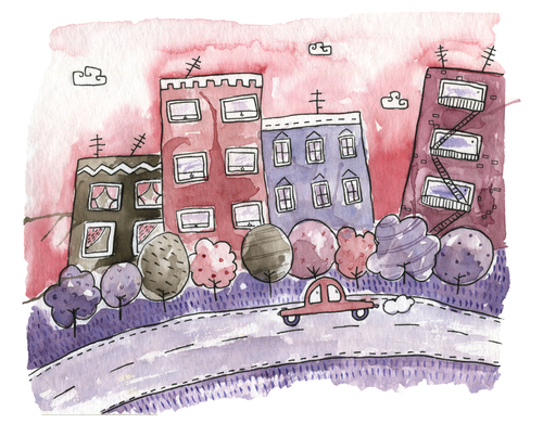 City,Street,Watercolor